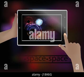 Immagine dello spazio in uno smart phone. spazio. Illustrazione di vettore per il design. Bella, fantastica e magica. Un coagulo di luminose a forma di cerchio- Illustrazione Vettoriale