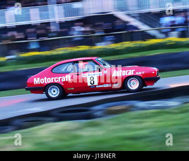 Mike Whitaker, Mike Jordan, Ford Capri III 3 litro S, Gerry Marshall trofeo, carrozze salone, Goodwood LXXV Assemblea dei Soci, marzo 2017, GRRC, circuito ra Foto Stock