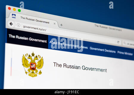 LONDON, Regno Unito - 13 APRILE 2017: La homepage ufficiali del governo russo sito web, il 13 aprile 2017. Foto Stock