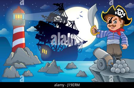Notte pirate scenario 6 - eps10 illustrazione vettoriale. Illustrazione Vettoriale