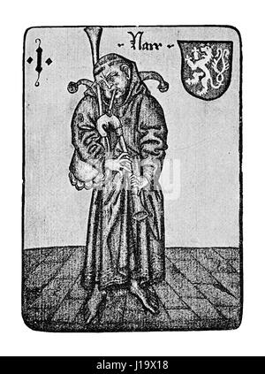 Il tedesco Tarocchi XV secolo: stolto (con cornamuse) Foto Stock