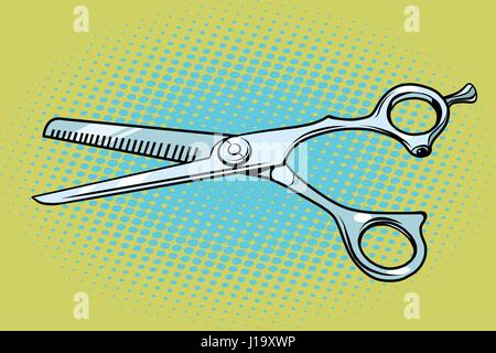 Barbiere di metallo forbici. La Pop art retrò illustrazione vettoriale Illustrazione Vettoriale