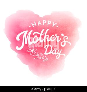 Felice Festa della mamma. Carta per poster o modello con fiori e scritte a mano iscrizione sulla astratta rosa a forma di cuore lo sfondo sfocato. Decorazione per la Festa della Mamma design. Font illustrazione vettoriale. Illustrazione Vettoriale