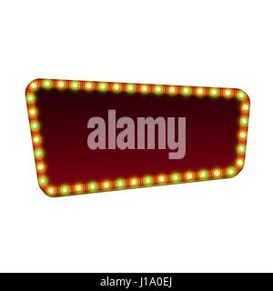 Un quadrangolo red street marquee segno con luci e uno spazio vuoto per il testo. Illustrazione Vettoriale. Illustrazione Vettoriale