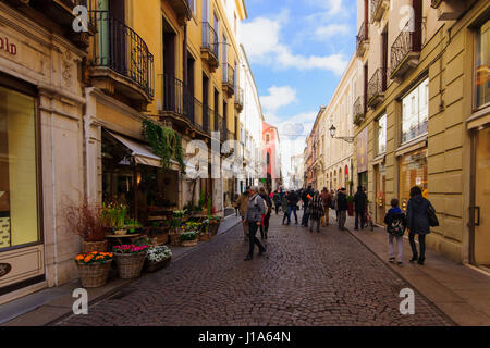 VICENZA, Italia - 31 GEN 2015: Scena del Palladio street, nel centro storico di Vicenza, con gli enti locali e i turisti a Vicenza, Veneto, Italia Foto Stock