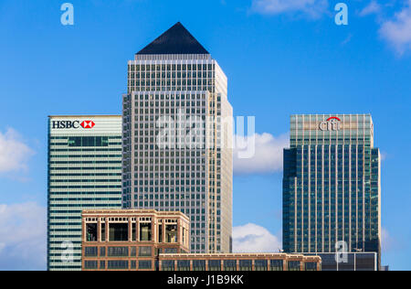 Canary Wharf skyline - Docklands, Londra, Inghilterra - il quartiere finanziario del Regno Unito Foto Stock