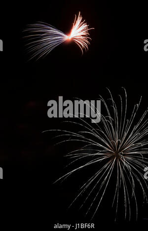 Bianco e violaceo fuochi d'artificio nel cielo notturno, La Ronde, Montreal, Quebec, Canada Foto Stock