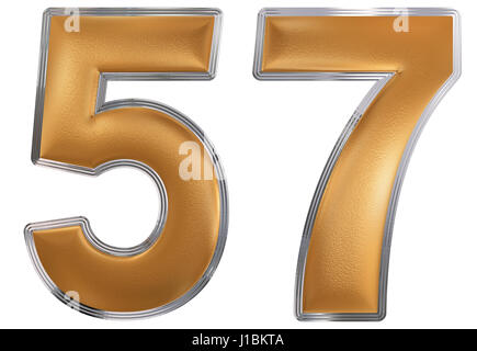 Il numero di riferimento 57, cinquanta sette, isolato su sfondo bianco, 3D render Foto Stock