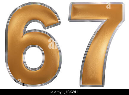 Il numero di riferimento 67, sessanta sette, isolato su sfondo bianco, 3D render Foto Stock