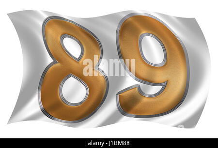 Nel vento sventolio della bandiera con il numero di riferimento 89, ottanta nove, isolato su sfondo bianco, 3D render Foto Stock