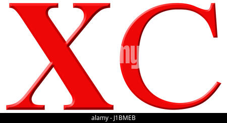 Numero romano XC, nonaginta, 90, novanta, isolato su sfondo bianco, 3D render Foto Stock
