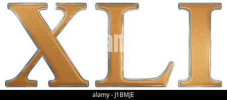 Numero romano XLI, unus et quadraginta, 41, Forty One, isolato su sfondo bianco, 3D render Foto Stock