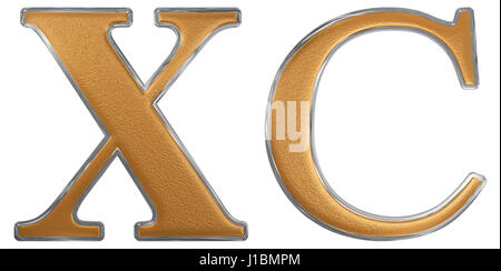 Numero romano XC, nonaginta, 90, novanta, isolato su sfondo bianco, 3D render Foto Stock