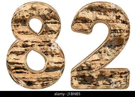 Il numero di riferimento 82, ottanta due, isolato su bianco e pietra calcarea naturale 3d illustrazione Foto Stock