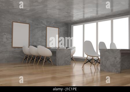 La sala da pranzo interna in calcestruzzo design in 3D rendering Foto Stock