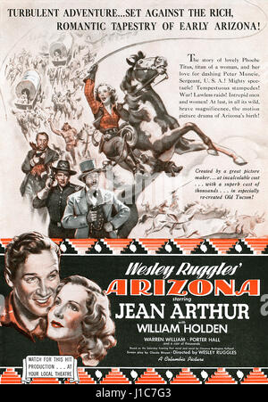 1940 pubblicità negli Stati Uniti per il film Arizona interpretato da Jean Arthur e William Holden. Foto Stock