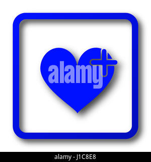 Cuore con icona a forma di croce. Cuore con croce pulsante sito web su sfondo bianco. Foto Stock