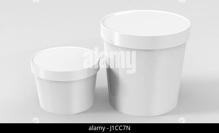 Bianco in plastica alimentare vasca contenitore per dessert, yogurt, gelato, panna acida o uno spuntino. Pronto per il tuo design Foto Stock