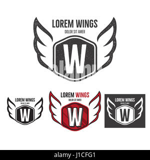 Ali moderne modello di schermo logo design. Monocromatico, silhouette, colore retrò versioni ruvida. design isolato su sfondo bianco. Per la società logoty Foto Stock