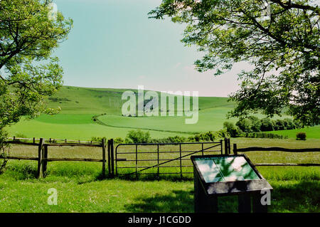 L'uomo lungo di Wilmington sulla South Downs, vicino a Eastbourne, East Sussex Regno Unito Foto Stock