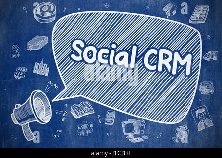 Social CRM - Doodle illustrazione sulla lavagna blu. Foto Stock