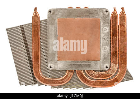 Heatpipe e dei radiatori per il raffreddamento del processore, sistema di raffreddamento, isolato su sfondo bianco Foto Stock