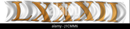 Nel vento sventolio della bandiera con numero romano LXXXII, duo et octoginta, 82, 80, due isolati su sfondo bianco, 3D render Foto Stock