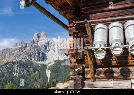 Tradizionale baita di montagna su pascoli nelle Alpi austriache Foto Stock