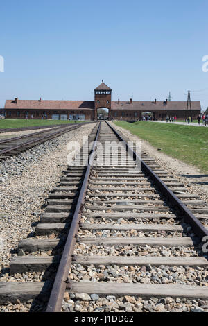 Rampa visualizzazione livello di Birkenau campo di concentramento in Polonia Foto Stock