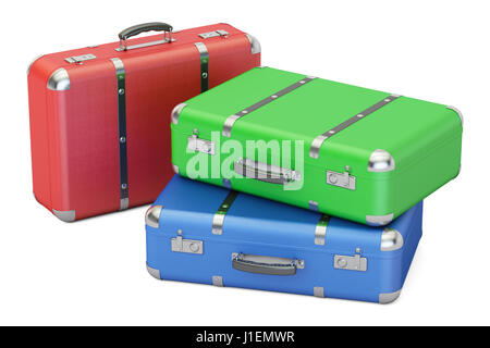 Set di viaggio colorato valigie, 3D rendering isolati su sfondo bianco Foto Stock
