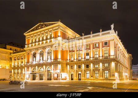 Vienna musica società, concert hall di notte, Vienna, Austria Foto Stock