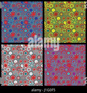 Quattro senza cuciture colorate floreali motley stesso sfondi con riempimento di fiori di vario colore terne, illustrazioni vettoriali come una texture di tessuto Illustrazione Vettoriale