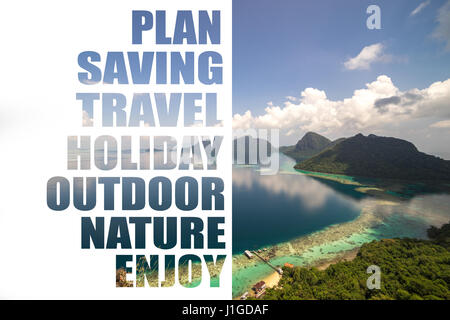 Vista aerea di isola tropicale di Bohey Dulang vicino Siapdan Isola, Sabah Borneo Malese. Foto Stock