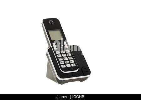 Moderna rete fissa cordless DECT phone con stazione di carica isolata su bianco con percorso di clipping. Elemento di design Foto Stock