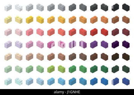 Bambini giocattolo di mattoni semplice spettro di colori di mattoni 2x1 alta, isolato su sfondo bianco Illustrazione Vettoriale