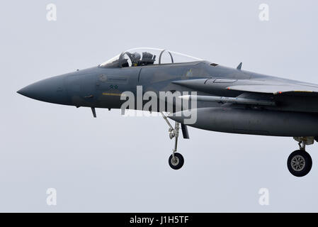 United States Air Force Boeing F-15C Eagle con segni di uccisione del 493rd Fighter Squadron 'Grim Reapers' presso RAF Lakenheath, Suffolk, Regno Unito Foto Stock