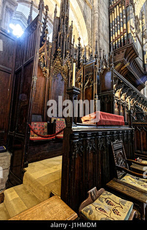 Il Trono dei vescovi nella cattedrale di Hereford Foto Stock