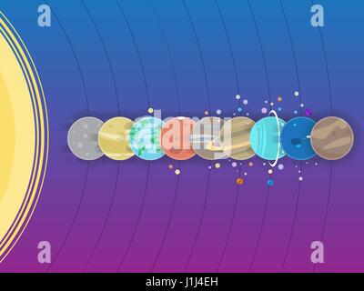 Sistema solare - pianeti, la cometa, satellite dei pianeti illustrazione piatta Illustrazione Vettoriale