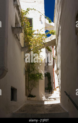 Via Monsignor Lercario, un pittoresco viale nel centro storico di Ostuni, Puglia, Italia Foto Stock