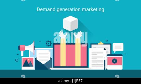 Per la generazione della domanda - digital marketing strategico per la creazione della domanda. Banner Web Immagine piatta Illustrazione Vettoriale