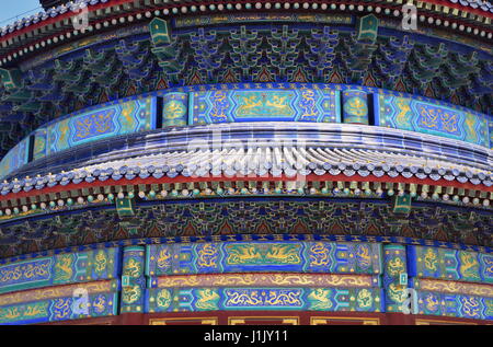 Tempio del Paradiso vicino sul tetto intricati dettagli e decorazioni - Pechino, Cina Foto Stock