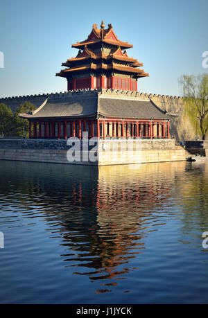 Guarda la torre del complesso del palazzo della Città Proibita di Pechino, Cina Foto Stock