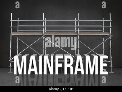 Composito Digitale 3D mainframe di parola contro impalcature in camera grigia Foto Stock