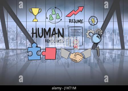 Composito Digitale della risorsa umana testo circondato dalla grafica in ufficio Foto Stock