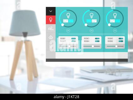 Composito digitale del sistema di automazione domestica a illuminazione interfaccia App Foto Stock