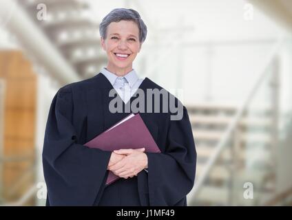 Composito Digitale del giudice libro di contenimento nella parte anteriore della scala Foto Stock