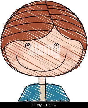 Disegno a matita colorata di caricatura mezzo corpo ragazzo con la camicia Illustrazione Vettoriale