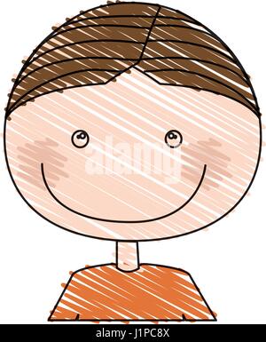 Disegno a matita colorata di caricatura mezzo corpo ragazzo con t-shirt Illustrazione Vettoriale