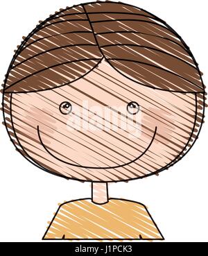 Disegno a matita colorata di caricatura mezzo corpo ragazzo con capelli castani Illustrazione Vettoriale