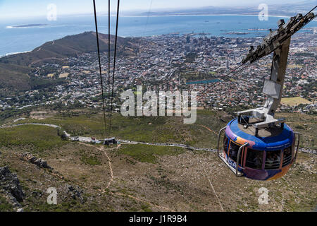 Gondola, Table Mountain funivia, Vista, Cape Town, Western Cape, Sud Africa Foto Stock